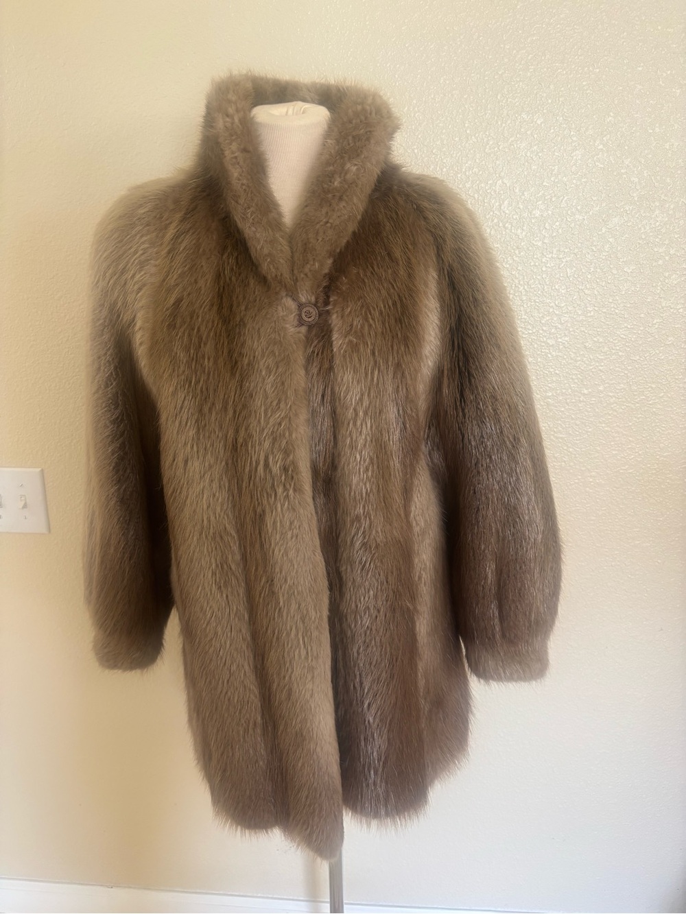 Flemington Furs customTaupe Beaver Fur Pea Coat